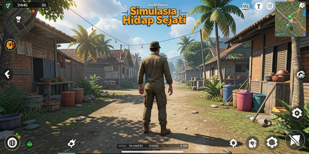 Screenshot gameplay <strong>3446</strong> yang menampilkan interaksi karakter di dunia simulasi.