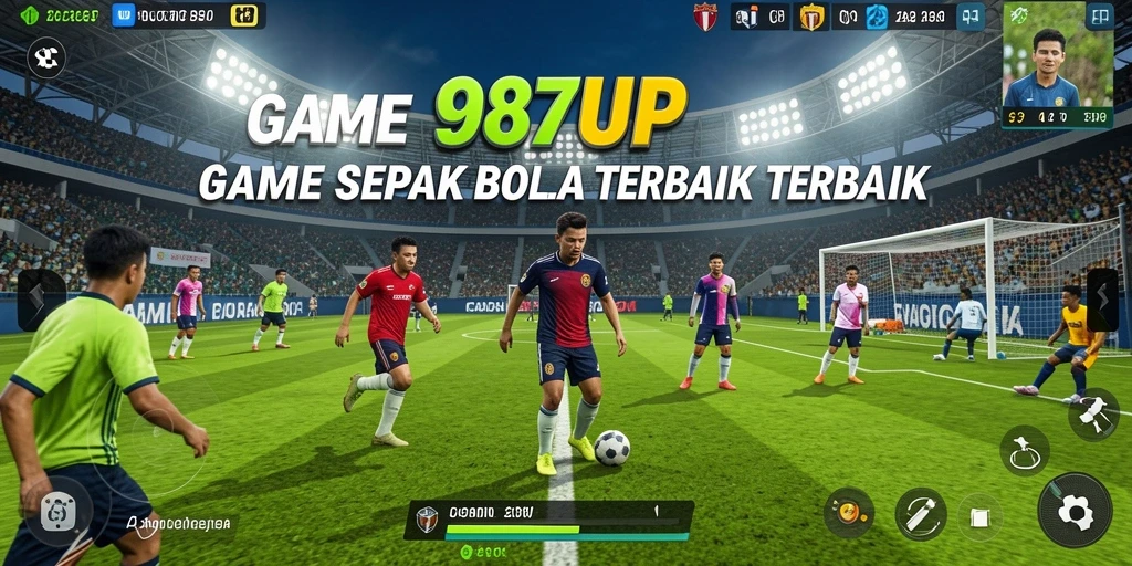 Screeshot gameplay 987UP menampilkan pertandingan sepak bola seru.