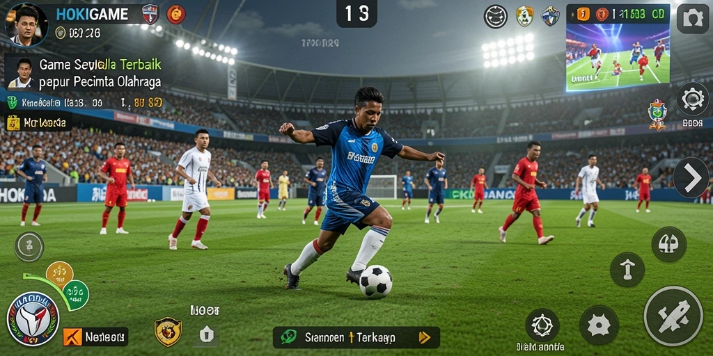 Gameplay HOKIGAME yang menarik dengan aksi sepak bola yang mendebarkan.