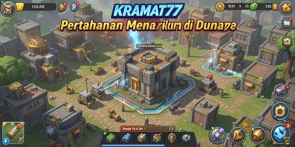 Tampilan gameplay menara Tower Defense yang menegangkan di KRAMAT77.