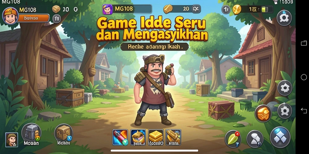 Screenshot gameplay MG108 menampilkan aktivitas pengumpulan sumber daya yang menyenangkan.