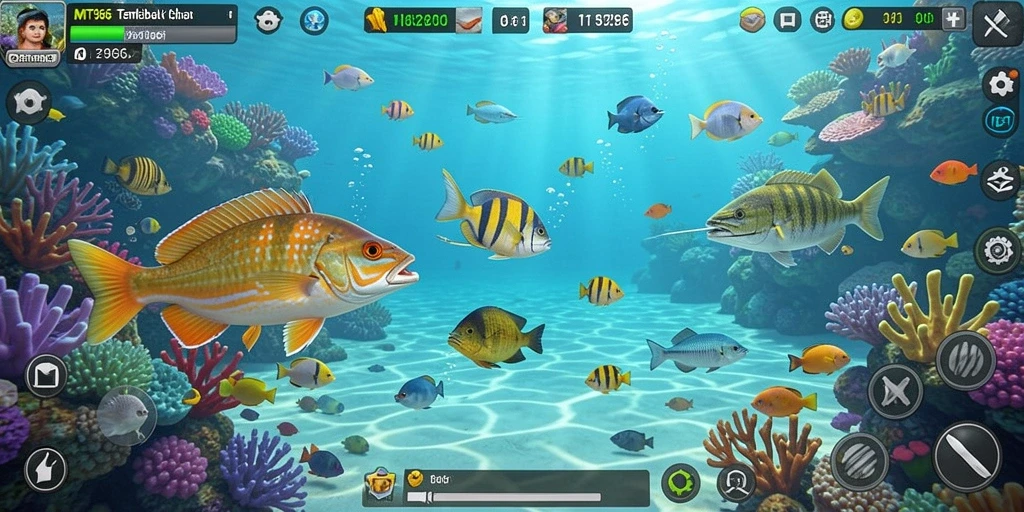 Tampilan gameplay seru dalam MT966 saat menembak ikan.