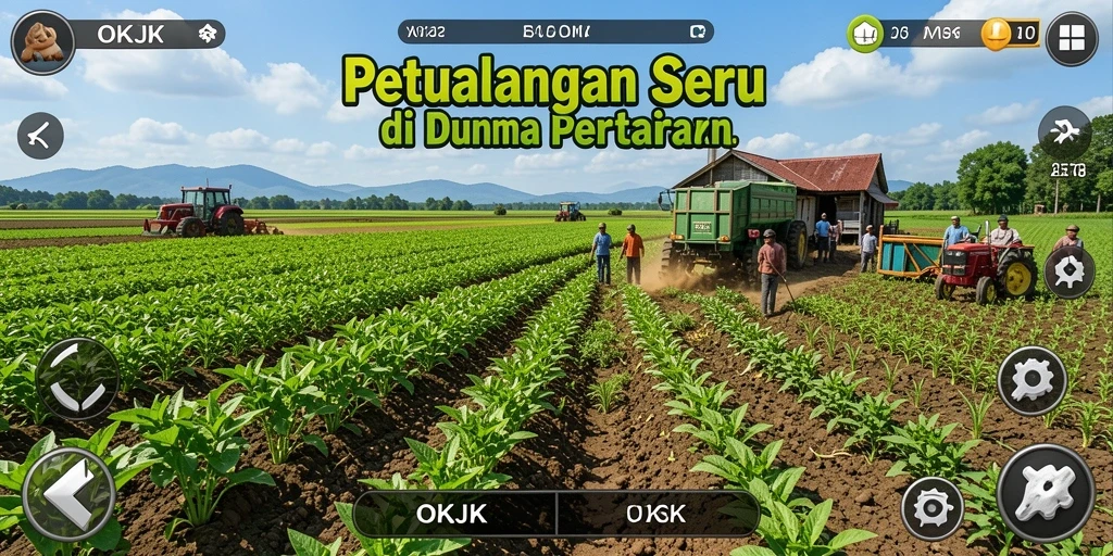 Gameplay pertanian seru di OKJK dengan berbagai aktivitas.