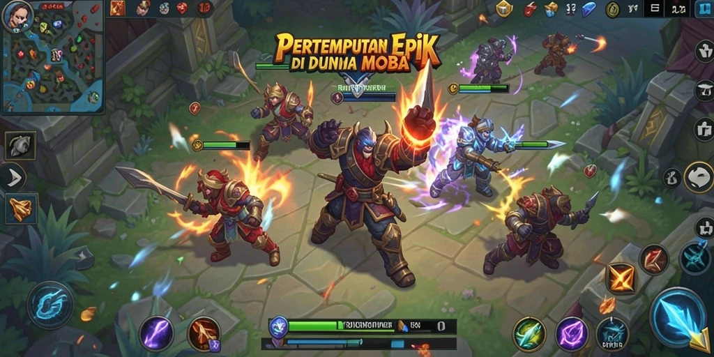 Tangkapan layar gameplay RPOK menampilkan pertempuran seru antar hero MOBA.