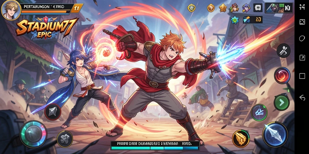 Screenshot gameplay yang menampilkan pertarungan karakter anime.