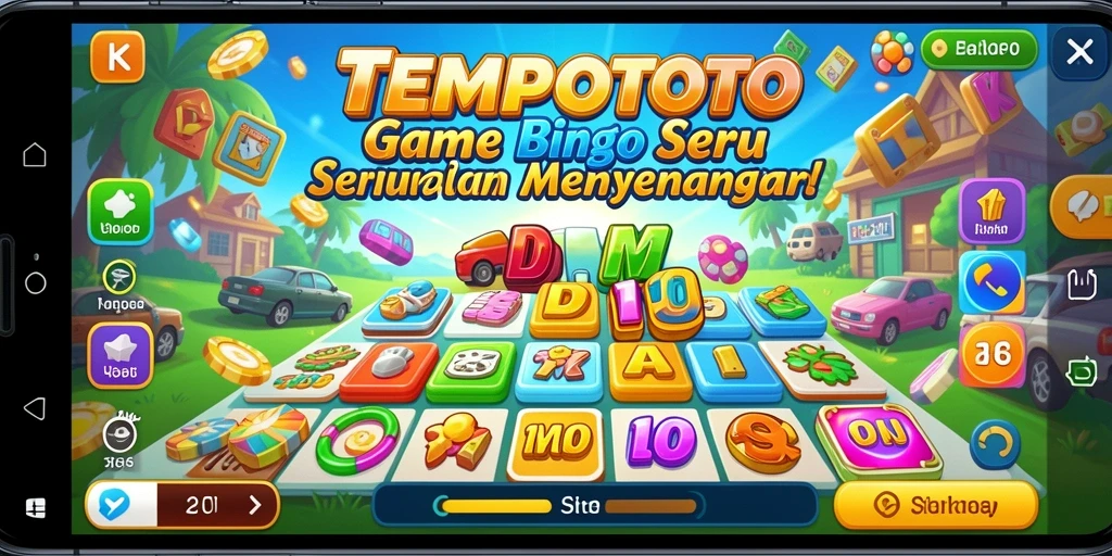 Screenshot gameplay TEMPOTOTO yang penuh warna dan interaksi Bingo.