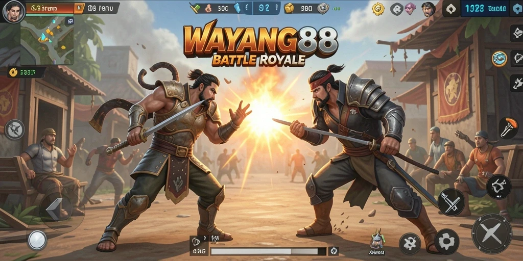 Tangkapan layar utama <strong>WAYANG88</strong> menampilkan aksi seru di arena Battle Royale.